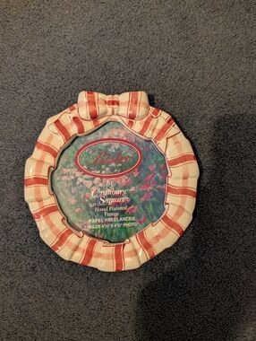 Vintage 90s Coquette Pink White Striped Bow Ceramic Picture Frame Hand painted